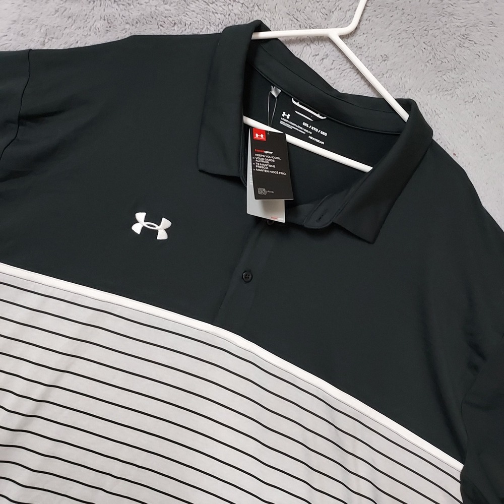 NEW Under Armour Polo Shirt Mens 5XL Performance Heatgear Loose Black Jersey NWT